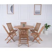 VI Balgo Solid Timber Outdoor Dining Table with 6 Folding Chairs Set