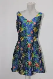 CECE V-NECK TROPICAL JACQUARD, AQUA, 10