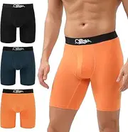 [OEIOEI] Men's Boxer Shorts Long Leg Bamboo Boxers with Fly Soft Anti Chafing Underwear Pack of 3
