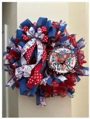 Oh My Stars Cow Red White & Blue Wreath Front Door Wreath Deco Mesh