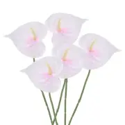 5Pcs 13" Artificial Anthurium Lily Flowers Floral Bouquet Decor, Pink White