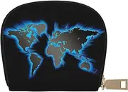 [EdWal] World Map Print Card Holder Unisex Credit Card Case for Men and Women Leather Card Holder, Slim Business Card, White, One Size