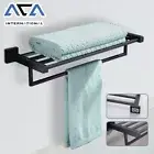 Towel Rail Double Rack Clothes Shelf Stainless Steel Matt Black Wall Mount Bath