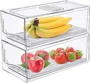 Anshine 2 Pack Fridge Organizer, Clear Storage Containers For Fruit, Pantry, Freezer, Kitchen Organization, Pull Out Stackable Fridge Organiser with Lids(2 pack small size)