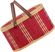 COMNESTBI Box Woven Bamboo Storage Basket with Double Swing Handles and Elegant Food Container for Picnics and Gatherings Stylish Storage Bin for Home Decor