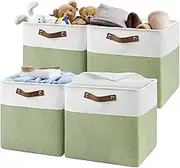 Patvingot 13 Inch Cube Storage Bins,Set of 4, Foldable Storage Basket with PU Handles for Organizing Home, Closet, Clothes, Toy, Book, Laundry,Office, Organizers for Shelves