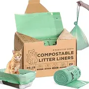 Cat Litter Box Liners 100% Compostable - Drawstring Close - 10 Count - Jumbo Size 36" x 19" - Tear & Leak Resistant - OK Compost Home Certified