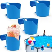 4 Pack Poolside Cup Holder for Above Ground Swimming Pool, No Spill Drink Holder Fits 2 Inch or Less Round Top Bar