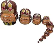 Stacking Toy 10 Piece Set Nesting Dolls Owl Pattern Dark Brown Russian Nesting Dolls Lovely Stacking Dolls for Shop Window Bar Party