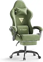 Ferghana Velvet Fabric Ergonomic Gaming Chair with Footrest and Massage, High Back Reclining Computer Gamer Chair for Adult, Racing Style PC Video Game Chair Suitable for Home Office (Green)