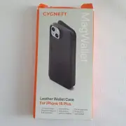 Cygnett MagWallet Black Genuine Leather Magnetic Wallet Case iPhone 15 Plus New