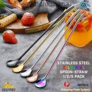 304 Stainless Steel Drinking Straws Boba Spoon-straw Stroon Scoop Reusable Eco