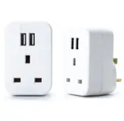 UK Status S2USBPTAWH1PK3 2 USB Port Power Adaptor Plug Through White Uk