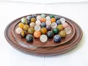 Wooden Authentic Handmade Solitaire Board Game Set with 37 natural marbles