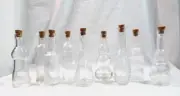 Mini Small Decanter Bottles Clear Glass Cork Stopper Each Different Design 9 Pcs
