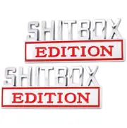 For Universal Shitbox Edition Badge Emblems Nameplate 3D Sticker Red Chrome -2Pc