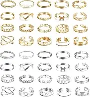 [Kakonia] Vintage Gold Knuckle Rings Set, Boho Butterfly Snake Stackable Finger Rings for Women Girls, Silver Midi Rings Pack