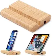 Bamboo Tablet Stand Wooden Mobile Phone Stand for Desktop, Wood Tablet Holder Desk Cell Phone Holder Mobile Stand for iPhone iPad Tablets and All Phones (Large Size)