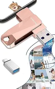 128GB Flash Drive for iPhone, Apple MFi Certified Photo Stick USB Thumb Drive, iPhone-Memory-Stick for iPad/iPhone/Computer Picture Keeper Portable Hard Drive Rosepink
