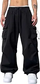 [Generic] Men's Baggy Cargo Pants Trendy Casual Parachute Pant Loose Fit Joggers with Pockets