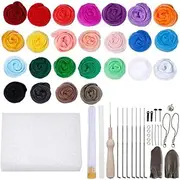 Needle Felting Kit, Wool Roving 25 Colors Set, Wool Felt Tools, Doll Making Instruction Needle with Felting Kit Starter Wool