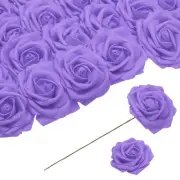 25pcs Foam Roses Artificial Flower Fake Roses with Stems, Purple