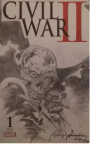 Red Skull by Rudy Nebres 2023 on a blank sketch cover completely in pencil