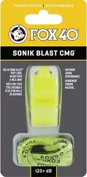 Fox 40 Sonik Blast CMG 3-Chamber Pealess Whistle + Lanyard, Neon Yellow