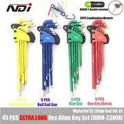 45 PCS EXTRA LONG ARM WRENCH ALLEN KEY HEX SET METRIC + IMPERIAL + TORX KEY