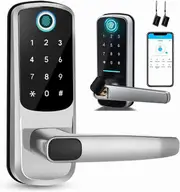 Smart Lock, Keyless Entry Door Lock, Bluetooth Enabled Fingerprint and Touchscreen Electronic Door Lock with Reversible Handle |Remote Share|IC Car...