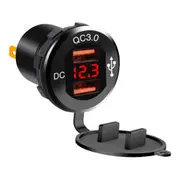 Zh-876C2 Car Square Aluminum Alloy Qc 3.0 Dual Usb Charger With Voltmeter
