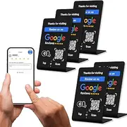 NFC Tap Google Review Stand - Boost Customer Feedback with Tap & Scan QR - No App, No Subscription - Works on iPhone & Android (Black, 5 Pack - 5.12"x3.54")