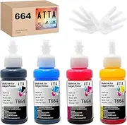 ATTA Epson 664 Ink Bottle Refills T7741 T6642 T6643 T6644 for Epson EcoTank ET-2650 ET-2500 ET-2550 ET-2600 ET-4500 ET-14000 L100 L110 L350 L355 L555 (Black, Cyan, Magenta, Yellow, 4 Pack)