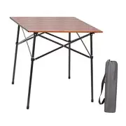 Lightweight Aluminum Folding Square Table Roll Up Top 4 People Compact Brown