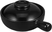 UPKOCH 900ml Traditional Clay Pot with Lid, Single Handle, Black, Ceramic Cooking Pot for Rice, Porridge, Stews, Stovetop and Microwave Use