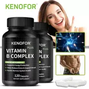 Vitamin B Complex B1 B2 B3 B5 B6 B12 Supports Energy Level 120 Capsules Bottle