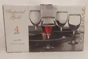 Set Of 4 Imperial Gold Rim Wine Goblets 11.5 oz Glasses Circleware Stemware