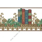 Antique Classic Books on Shelf Library Metallic Gold Scroll Ivy Wallpaper Border