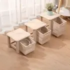 Wooden Foot Stool with Drawer Square Footstool Wood Bench Garden Planter Display