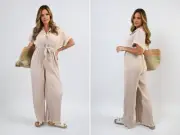 iKrush Waist Short Sleeve Pleated Jumpsuit Belted Pleated Maxi Length
