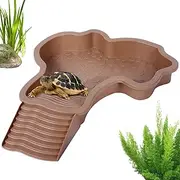 Turtle Bathing Pool | Reptile Feeding Dish Water Pot with Ladder,Turtle Pool for Amphibians, Landscape Fish Tank Decoration, Reptile Habitat Accessories
