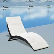 Sun Lounger, Outdoor Sun Lounge Patio Chaise Lounge Reclining Chair Recliner Chair Folding Sun Lounger with Cushion Poly Rattan Black