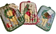 VTG (NEW) Disney Winnie The Pooh Christmas 3 Kitchen Oven Mitts / Potholders NWT