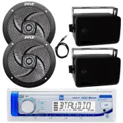 Marine Bluetooth Radio, 2x 5.25" 180W + 2x 3.5'' 200W Speakers (Black), Antenna
