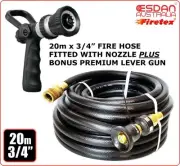 FIRE FIGHTING BLACK HOSE 20mm 3/4 x 20m COIL FITTED BRASS NOZZLE BONUS LEVER GUN