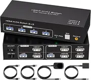SPSWHD HDMI KVM Switch 2 Monitors 2 Computers 4K60Hz USB 3.0 KVM Switches for 2 PC or Laptops Share 1 Set of Keyboard Mouse Printer Support Extended Display Wired Controller 12V DC Adapter Included