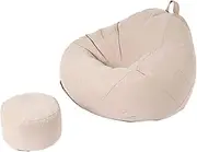 EdNey Bean Bag Chair Cover W/Footstool Cover, Storage Soft Toy No Filling Lazy Sofa Beanbag Stuffed Animal Chair Cover, Cotton Living Room Bean Bag Cover,White,110 * 130cm