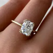Double Prong Set Elongated Cushion Cut Moissanite Solitaire Wedding Promise Ring