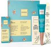 Onsen Secret Essential Nail Reboot Kit (Serum) - Professional Nail File, 3-Way Nail Buffer Block Nail File w/Replacement Pads & Nail Strengthening Cuticle Cream for Healthy Nails