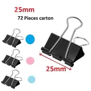 72 PCS Multicolour Foldback Fold Back Clips 25mm Black Steel Binder Bulldog Clip